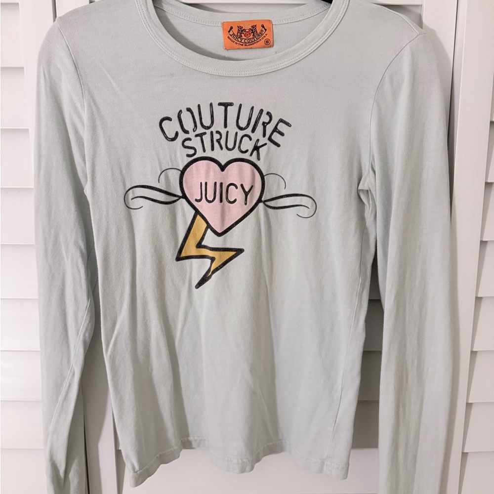 Juicy Couture Kids Long Sleeve Tee - Light Blue with Pink and Yellow